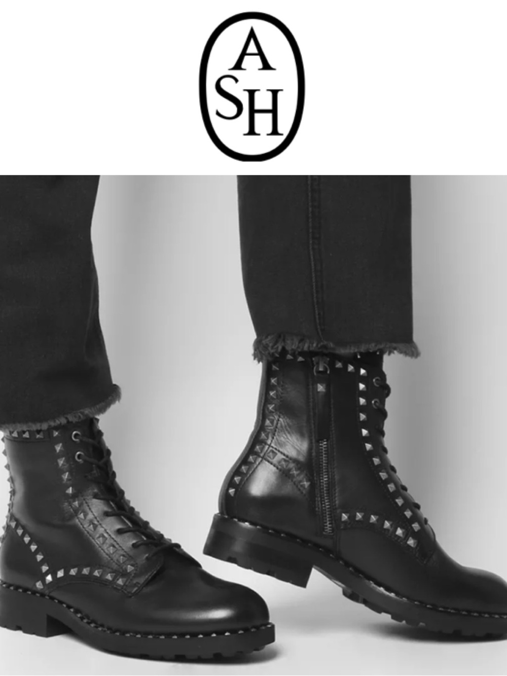 NIB ASH WOLF BLACK LEATHER SILVER STUDDED LACE UP COMBAT MOTO BOOTS SIZE EU 38